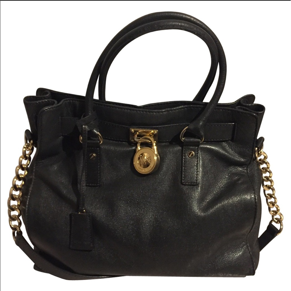 Michael Kors AP-1105 Hamilton Large Satchel Black W/ Gold Accents
